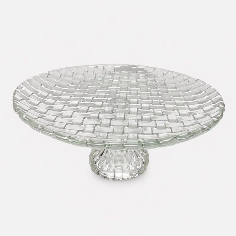 Woven-pattern clear glass cake stand