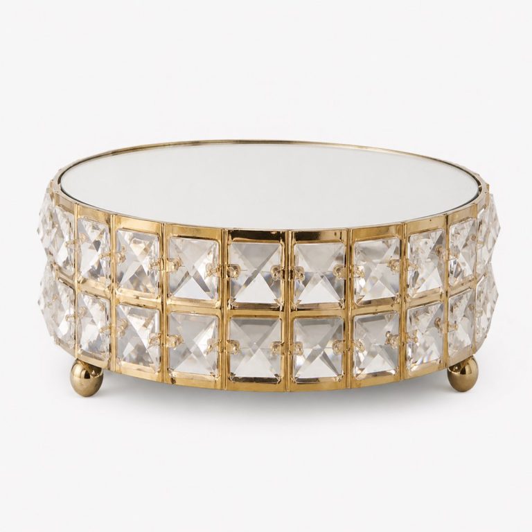 Gold square-cut crystal cake stand
