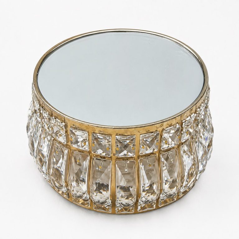 Round gold crystal mirrored cake stand