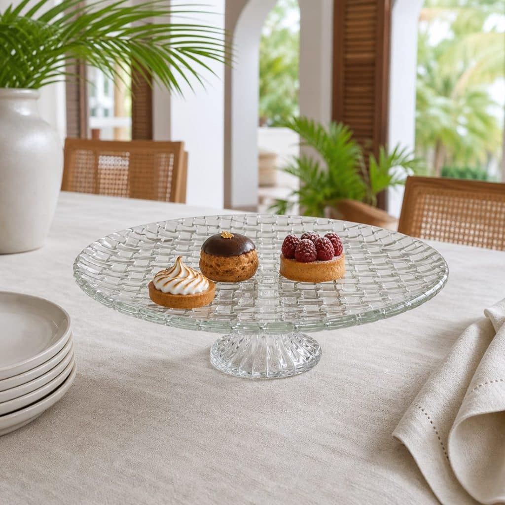 Base de cristal con relieve trenzado