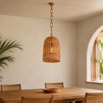 Cylindrical rattan pendant lamp