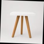 White and wood tripod cocktail table