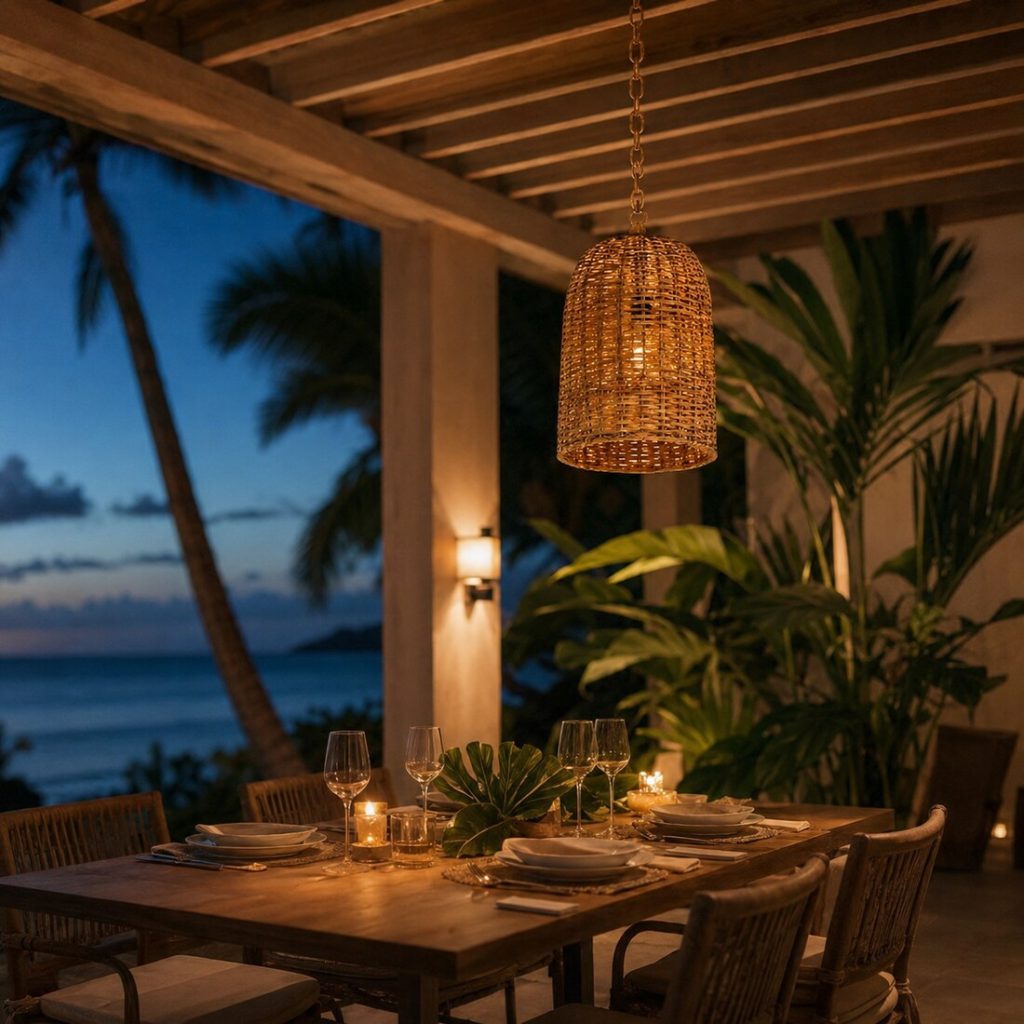 Cylindrical rattan pendant lamp