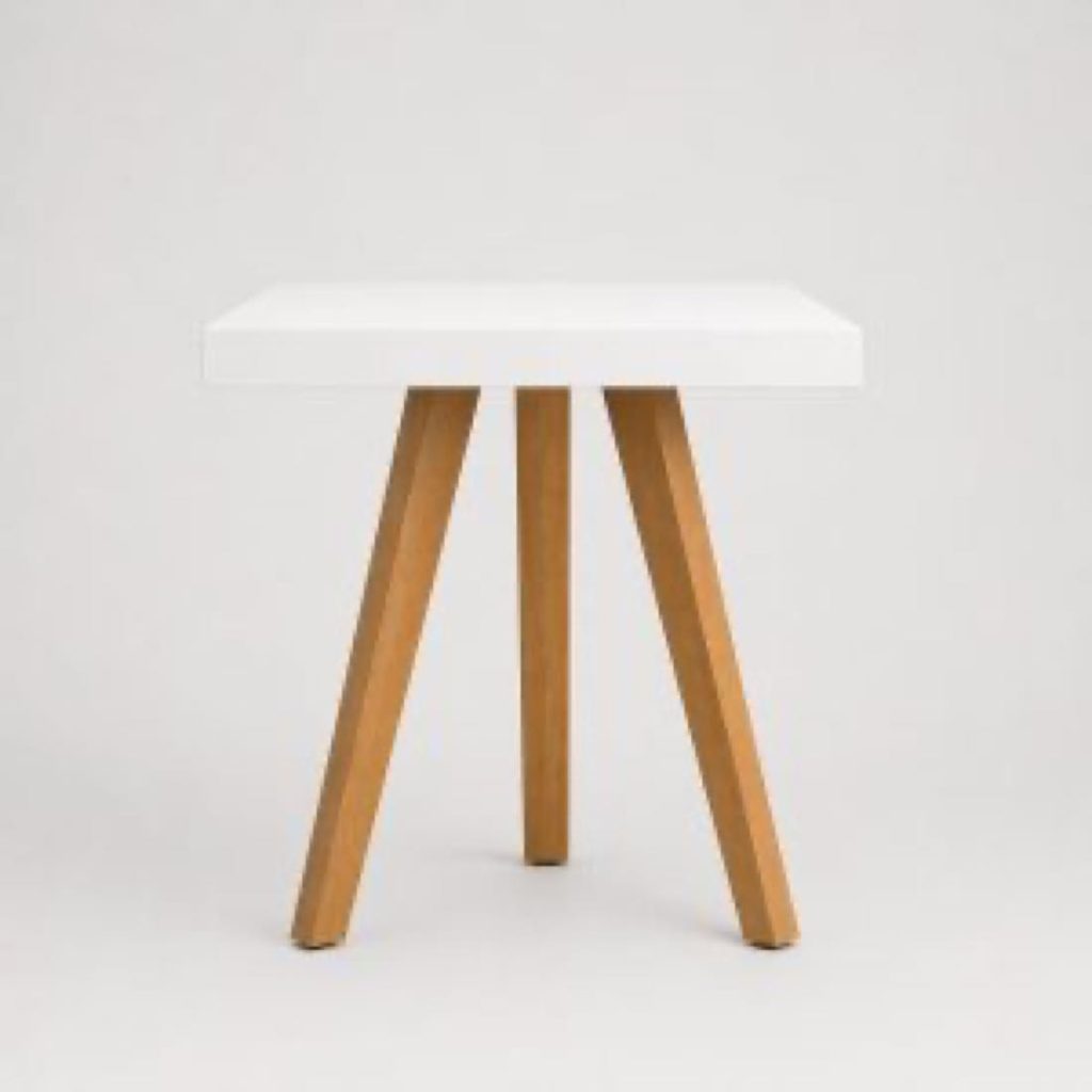 White and wood tripod cocktail table