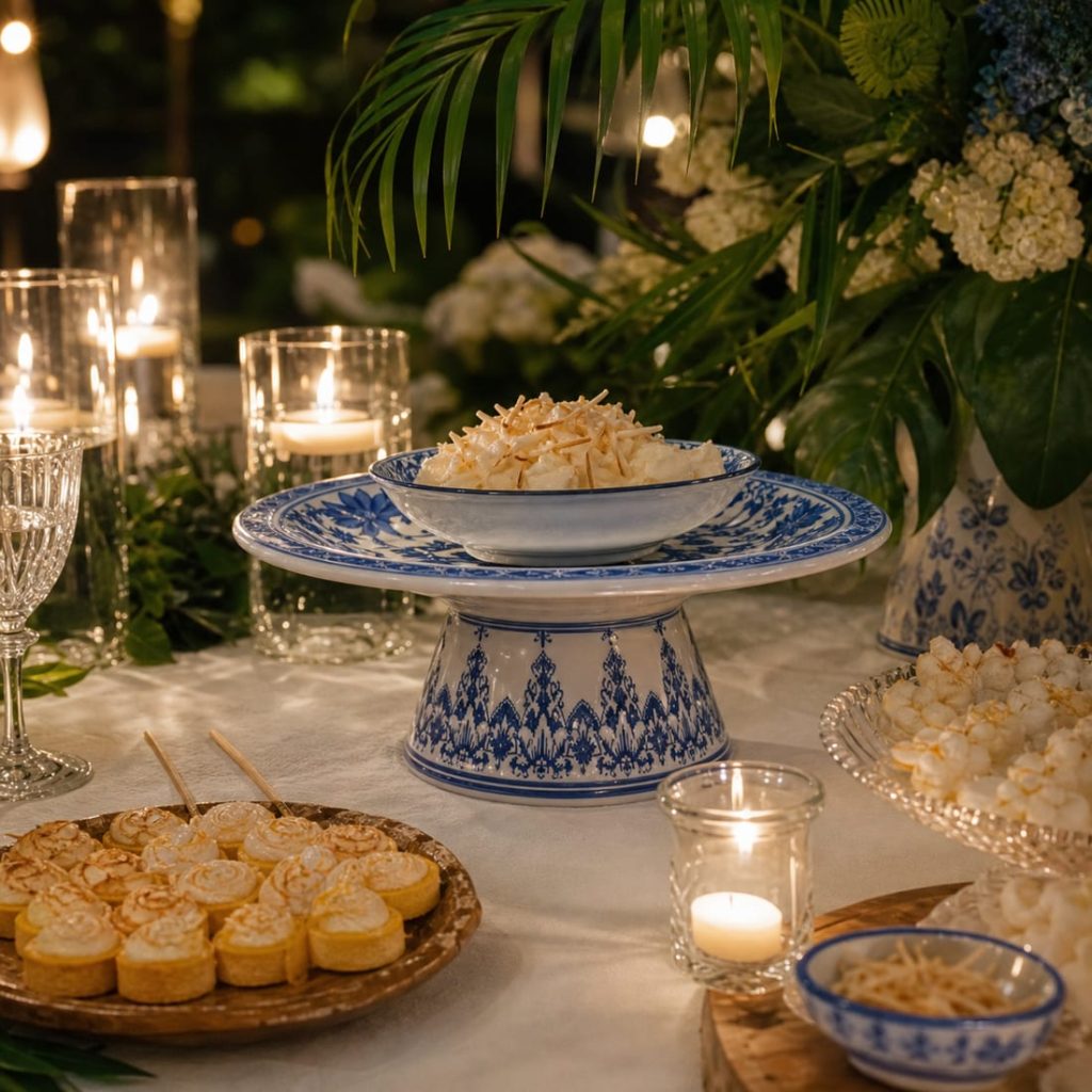 Pedestal de porcelana azul y blanca
